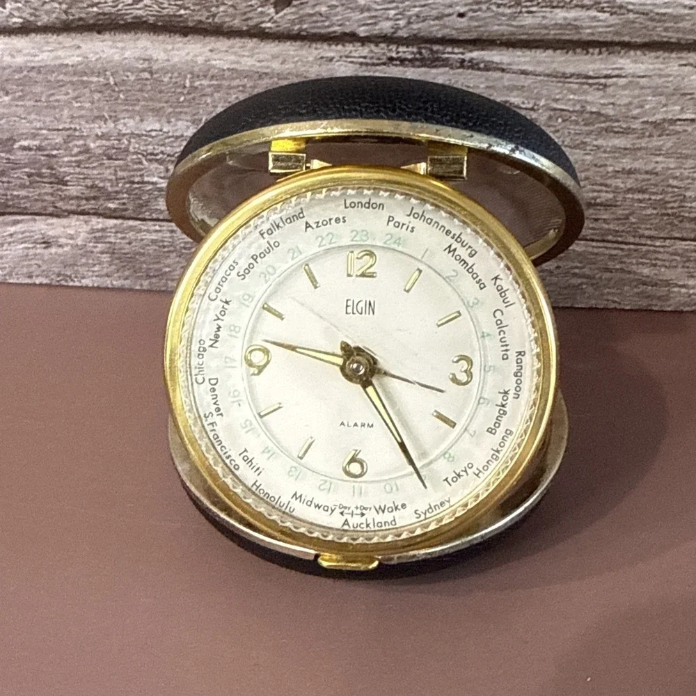 Vintage ELGIN Desk Mantle ALARM Luminous 8900B Travel Clock-WORKS